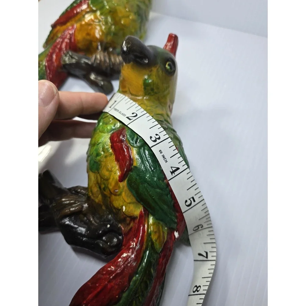 Mid-Century Chalkware Parrot Bird Wall Hanging Sculptures Set Of 2 Tropical Life